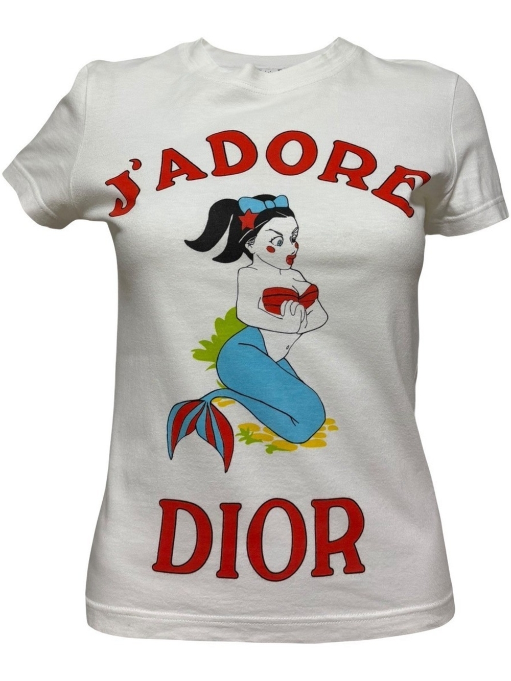J'Adore Dior White Retro Mermaid Graphic Tee Women's 3x Runs Small